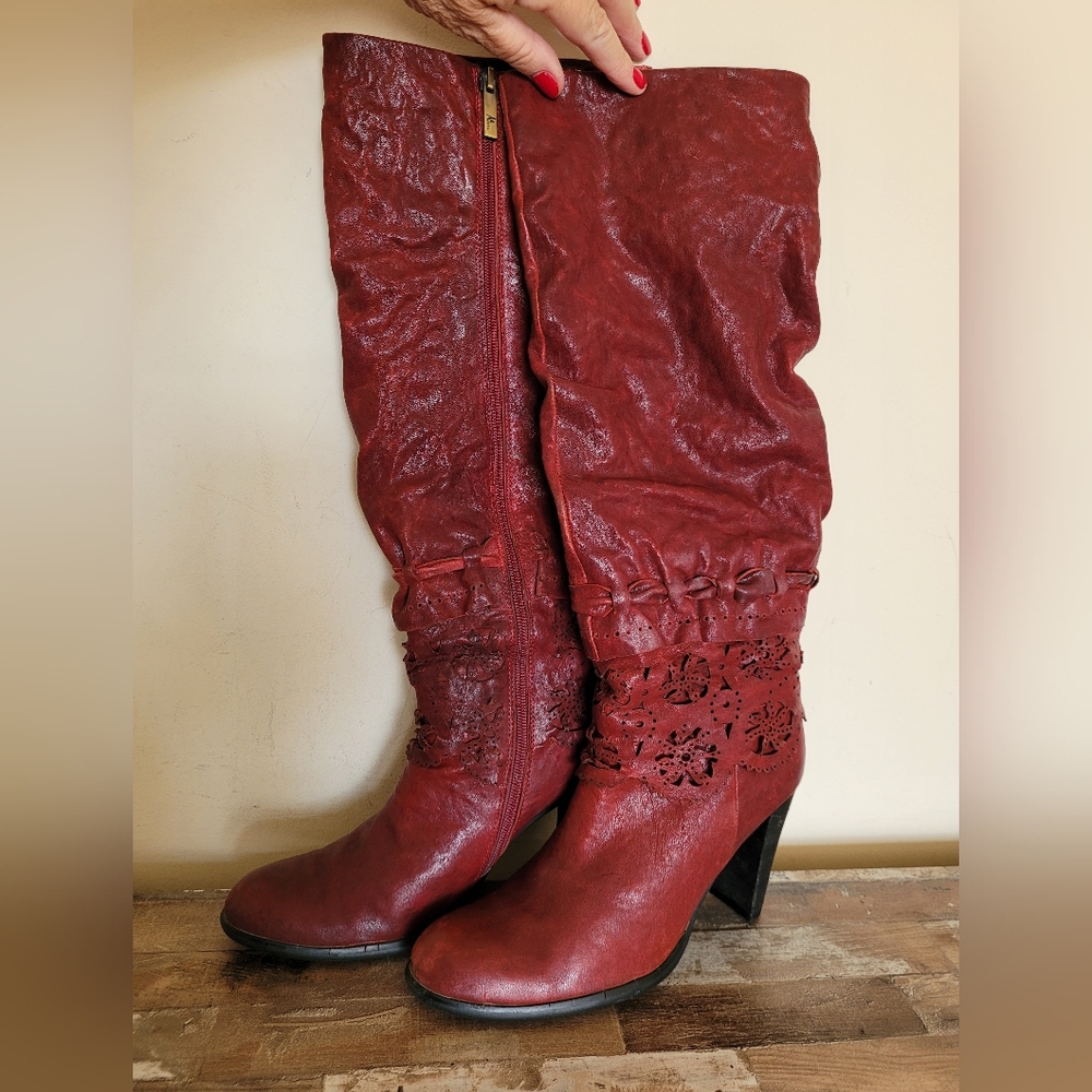 Media leather heels knee-length boots